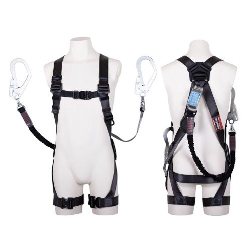 [藤井電工] 新規格 フルハーネス型 ブラック 黒影ハーネス ワンハンドリトラ ノビロン 巻取式 ロック機構付き ダークグレー Mサイズ TH-504-OHNV93SV-OT-DG-M-2R23 水