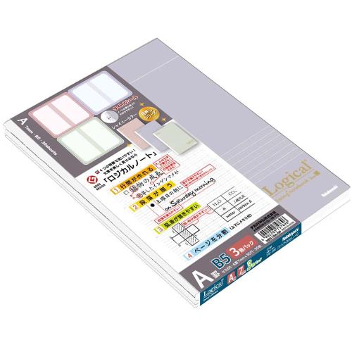 ナカバヤシ ロジカルノートセミB5/A罫/30枚 シャイニーカラー 3冊パック NB518A-3P