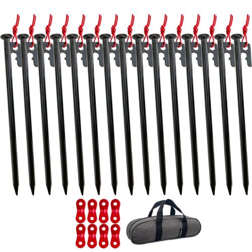 YOGOTO 30cm ペグ セット 硬い土 砂地 草地用 タープペグ φ10mm ステーク テントペグ ペグセット 収納 ..