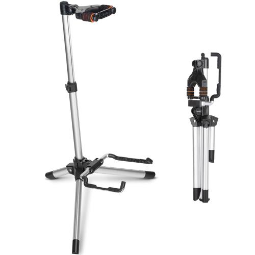 CAHAYA アルミ合金製 ギタースタンド 軽量830g ピック収納でき 自動的にポップアップロック付き シリコンフォームシース付き シルバーのつや消しテクスチャ 折りたた・