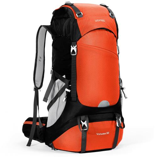 楽天Fleume[HOMIEE] リュック 登山 50L アウトドア バッグ バックパック ザック 大容量 防水 ハイドレーション レインカバー付き 多機能 超軽量 収納性 登山用リュックサック ハイキング アウトドア 防災 キャンプ 旅行 花見 遠足 父の日 （オレンジブラック）