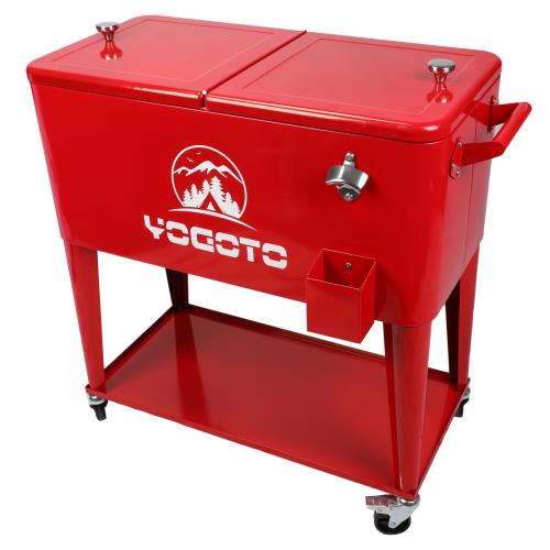 YOGOTO カート型 クーラーボックス80L キャスター付き 長時間保冷 保温 ローリング クーラーボックス キャンプ 大型 保冷BOX クーラーカート アウトドア スチールフォ