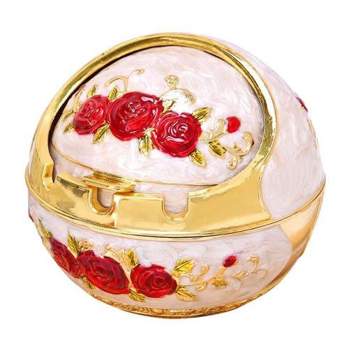 灰皿 はいざら 卓上灰皿 蓋付き 煙と臭いを遮断する ワンタッチ式 コンパクト大容量 おしゃれ 洗いやすいバラ ローズ 亜鉛合金製 贈り物 置物 (レッド2)