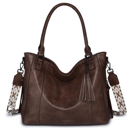 [Vaschy] 大容量 トートバッグ レディース, 3way ハンドバッグ 肩掛け A4 PUレザー ビジネスバッグ 斜め掛け ショルダーバッグ 取り外し可能 通勤 通学 旅行 カジュアル コーヒー