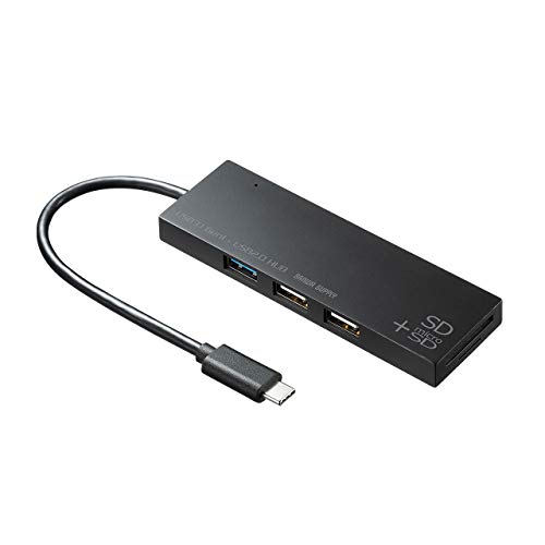 サンワサプライ USBハブ Type-C接続 (USB3.1/3.0 1ポート/USB2.0 2ポート/SDカード microSDカードリーダー付き) ブラック USB-3TCHC16BK