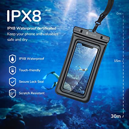 2枚セット Syncwire 防水ケース スマホ 防水ケース 携帯防水ケース IPX8認定 顔認証 完全密封 よいタッチ iPhone/Android対応 7インチ以下全機種対応 ネックストラップ付き 水中撮影 お風呂 海水浴 水泳 旅行 雪 温泉プー