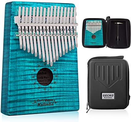 GECKO Kalimba 17キーサムピアノ ハードシェル付き ケーススタディインストラクションソングブックチューニングハンマー初心者用Cトーンチューニング 青