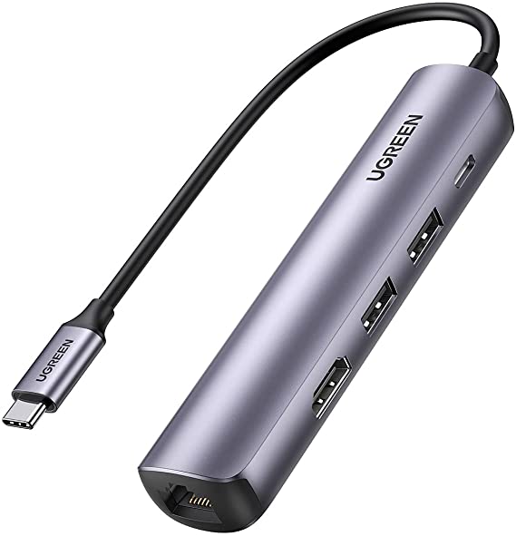 UGREEN USBCnuHDMIC[TlbgA_v^[ 5-IN-1 Xnu 4KHDMI RJ45 USB3.0|[g PD[d87Wo MacBook Pro Air 2020 2019 2018AChromebookAXPSASurfac