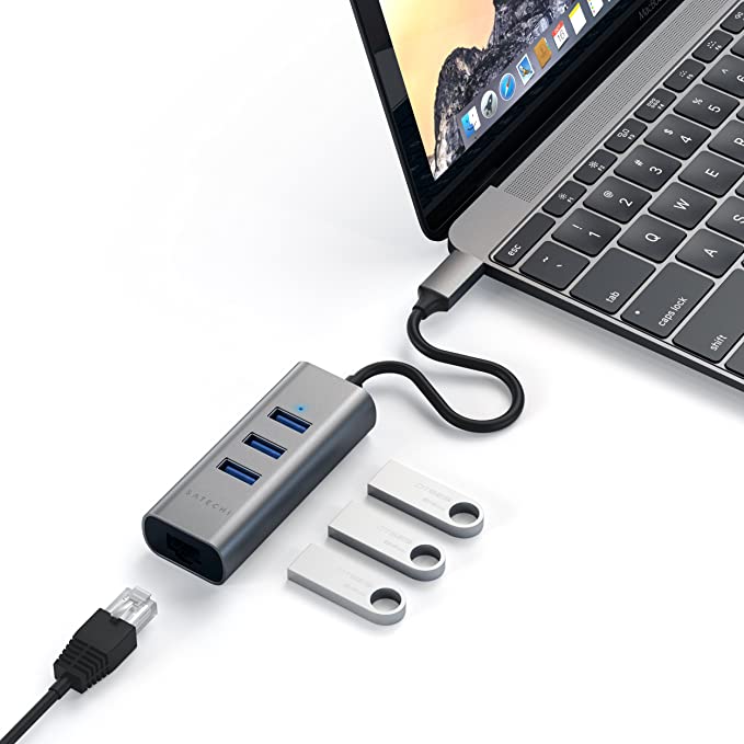 Satechi Type-C 2-in-1 LAN|[gt A~jE 3|[gUSB 3.0nu (MacBook Pro, MacBook Air 2018ȍ~, iPad Pro ȂǑΉ) (Xy[XOC)