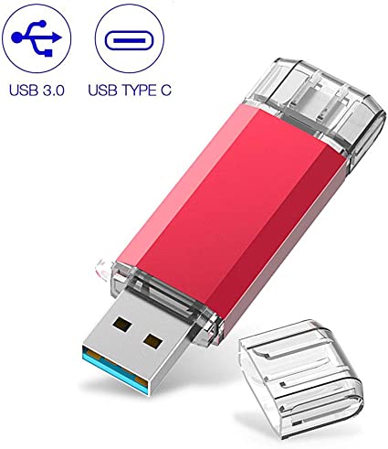 TypeC USBメモリ RAOYI 64GB USB3.0 タイプCフラッシュドライブ 2in1 高速デュアルフラッシュディスク TypeC+USB3.0 OTG キャップ式 (赤)