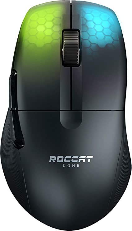 ROCCAT KONE Pro Air ゲーミングマウス (ワイヤレス, エルゴノミック, 軽量75g, Titanスイッチオプティカル, 光学式Owl-Eye 19K dpi,,熱処理PTFE, 半透明, RGB, サイドボタン) ブラック ドイツデ