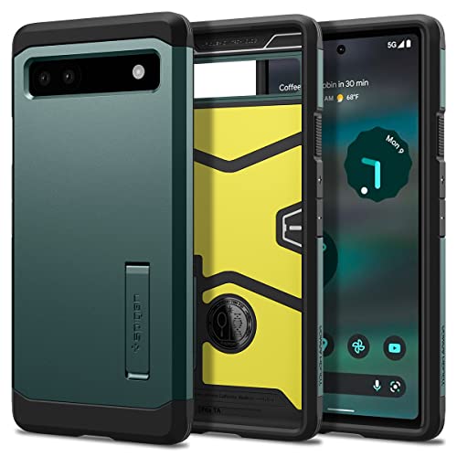 Spigen Pixel6a ケース 耐衝撃 スタンド付き 米軍MIL規格取得 三層構造 スマホスタンド カメラ保護 傷防止 衝撃 吸収 タフ アーマー ACS04481 (ミッドナイト グリーン)