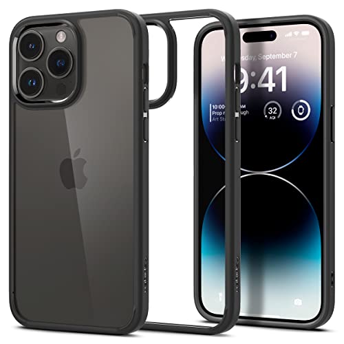 Spigen iPhone14Pro 用 ケース 衝撃吸収 耐衝撃 ストラップホール付き 米軍MIL規格取得 黄変なし TPU バンパーケース 2重構造 すり傷防止 ワイヤレス充電対応 ウルトラ ハイブリッド ACS04961 (マット ブラック)