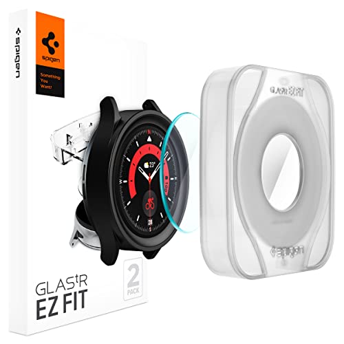 Spigen EZ Fit ガラスフィルム Galaxy Watch 5 Pro 45mm 用 貼り付けキット付き Galaxy Watch5 pro 45mm 対応 保護 フィルム 2枚入