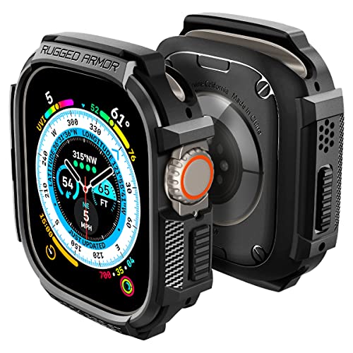 Spigen Apple Watch ケース Apple Watch Ultra 落下 衝撃 吸収 タフネスデザイン すり傷 防止 耐衝撃 保護カバー ラギッド アーマー ACS05456 (マット ブラック)