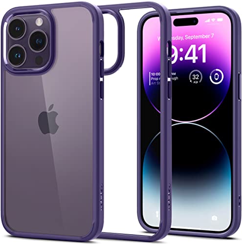 Spigen iPhone 14 Pro Max ケース クリア ストラップホール 耐衝撃 米軍MIL規格取得 黄変なし TPU バンパーケース 2重構造 すり傷防止 ワイヤレス充電対応 ウルトラ ハイブリッド ACS05574 (ディープ パープル)