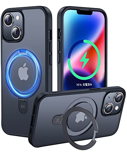 隠しスタンド機能 Magsafe対応 CASEKOO iPhone 14 / 13 用 ケース 隠し収納式 米軍MIL規格 耐衝撃 SGS認証 薄形半透明 マット仕上げ 指紋防止 ストラップホール付き ワイヤレス充電対応 2023年 アイフォン14/