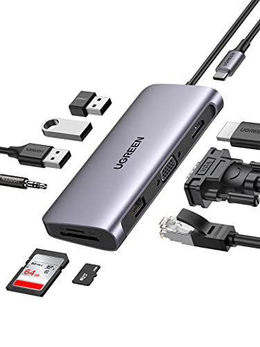 UGREEN USB C nu 10-in-1 USBnu Type-C 4K HDMI VGAo 100W Power Delivery 1Gbps MKrbgC[Tlbg LAN |[g3*USB 3.0|[g 3.5mm|[g SD / Mic