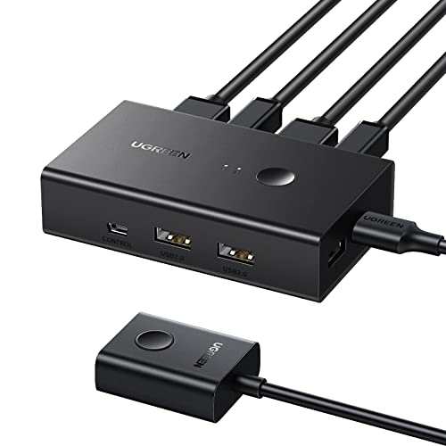 UGREEN HDMI KVMؑ֊ 21o L[{[h.}EXAj^[L PC2p 4K@60Hz USB 2.0 ؑ֊ HDMI 2.0 phCo[sv ȒPڑ 茳XCb`USBP[ut