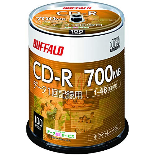 バッファロー データ用 CD-R 1回記録用 700MB 100枚 スピンドル 1-48倍速 ホワイトレーベル RO-CR07D-100PW/N