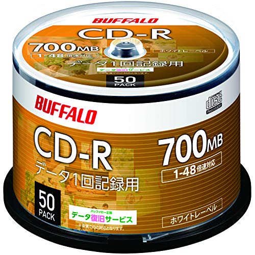 バッファロー データ用 CD-R 1回記録用 700MB 50枚 スピンドル 1-48倍速 ホワイトレーベル RO-CR07D-050PW/N