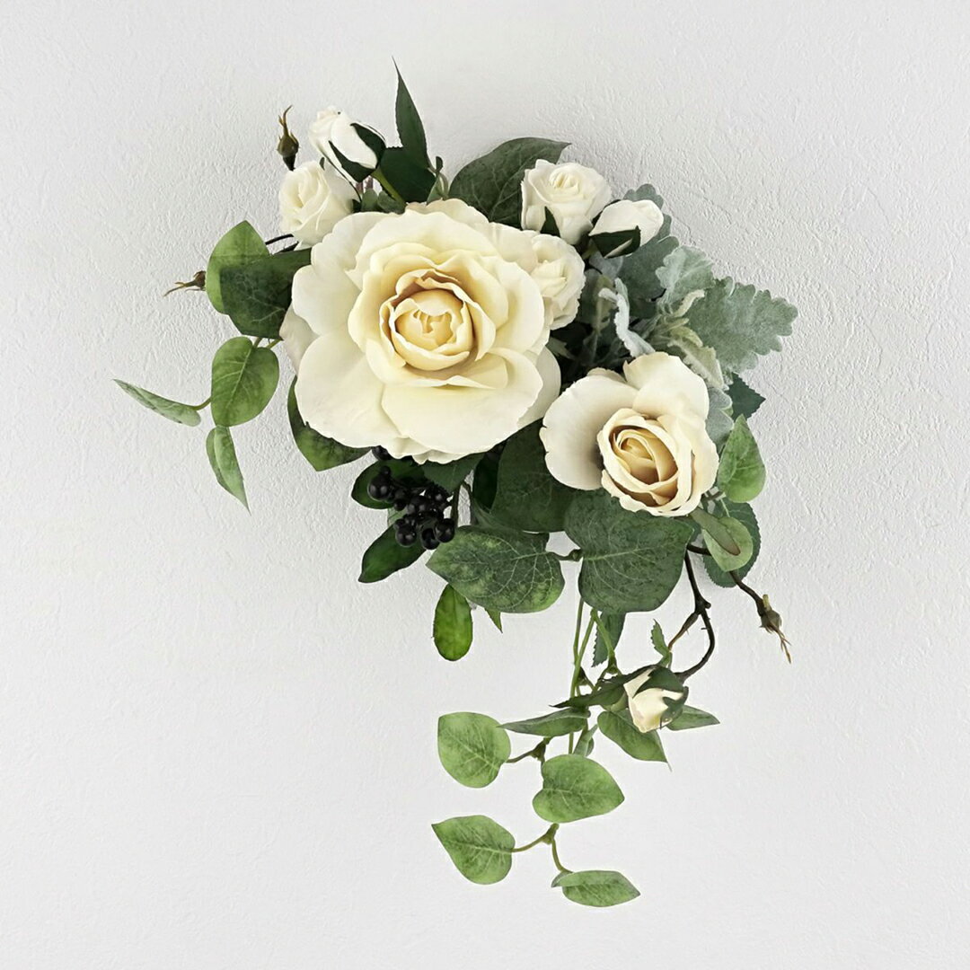 アーティフィシャルフラワー 高級感漂う壁掛け ホワイトローズ フラワーギフト アレンジメント アートフラワー 白 バラ 花 薔薇 壁掛け プレゼント 枯れない 花 送料無料