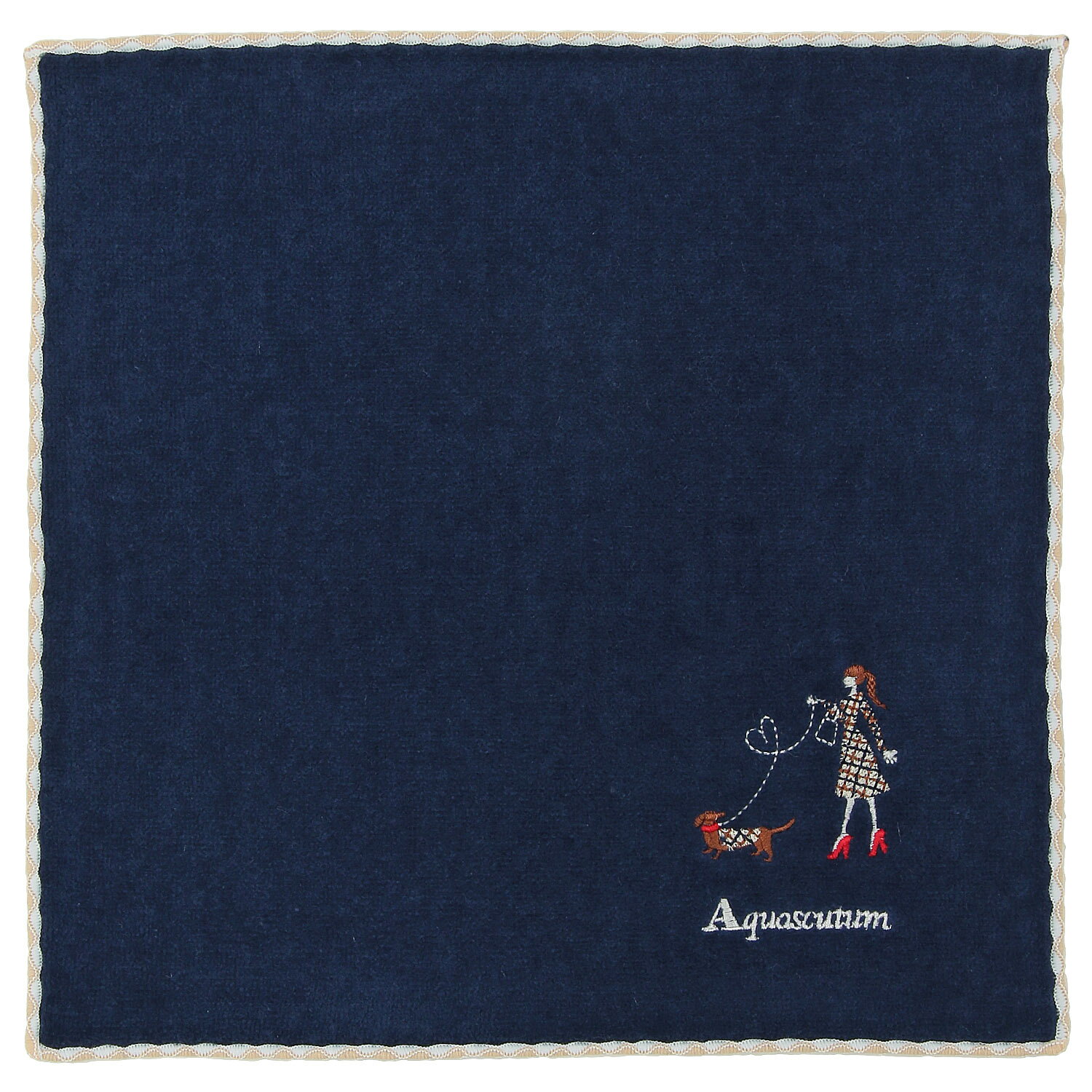 アクアスキュータム Aquascutum タオルハンカチ レディース ネイビー 犬と女の子 イギリス 高級ブランド ギフト ラッピング 女性 プレゼント