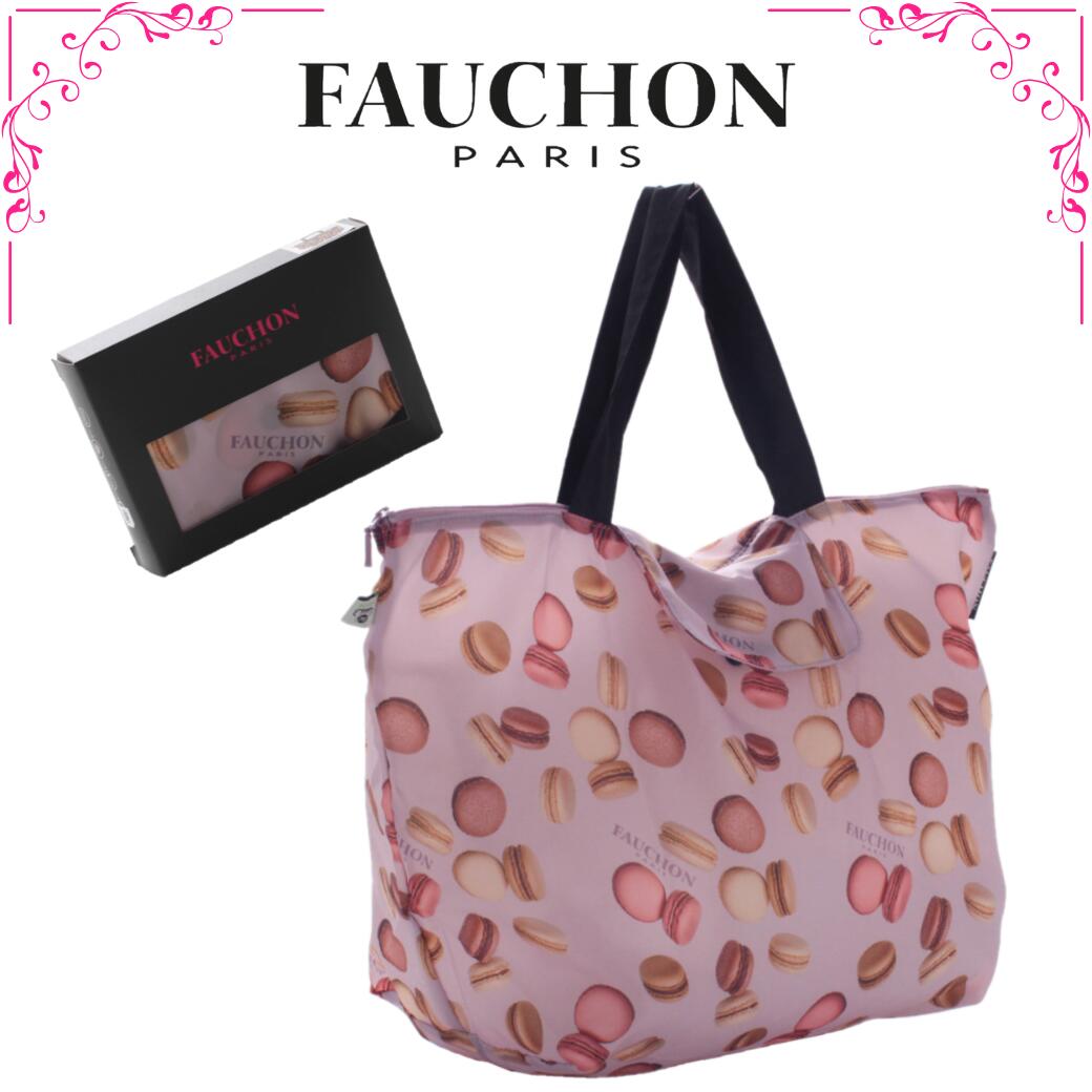 フォション FAUCHON エコバッグ マカロン柄 Mサイズ ピンク ファスナー付き 専用ギフトボックス入り ト..