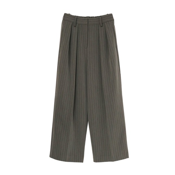 裏起毛タックワイドパンツ【Dignite collier|ディニテコリエ】レディース ボトムス セミワイド ツータックパンツ Iライン ハイウエスト ストライプ ピンストライプ 総柄 センタープレス ポケット 通勤 オフィス トラディショナル 2025-26AW 秋冬新作 手洗い可