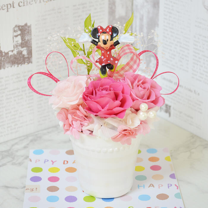プリザーブドフラワー ディズニー ミニー アレンジメント 贈り物 プレゼント フラワーギフト 花 誕生日 結婚祝い 結婚記念日 クリスマスのサムネイル