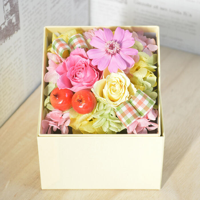 プリザーブドフラワー お供え ペット 仏花 ボックスアレンジメント イエロー