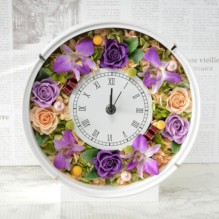 花 時計 プリザーブドフラワー エレガント パープル 新築祝い 開店祝い 開業祝い ギフト 贈り物 プレゼ..