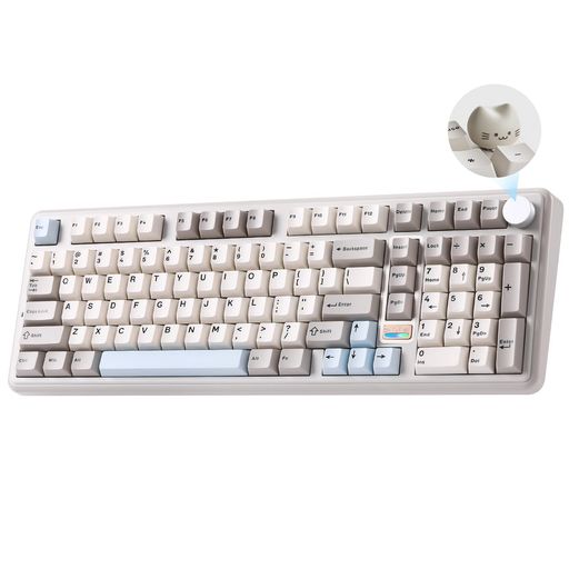 96%レイアウト &amp; デュアルスタイルノブデザイン: このYUNZII B98 PROワイヤレスキーボードは、オフィスでの効率性とゲーミングの多用途性を融合。コンパクトな96%レイアウトでありながら、100キーとテンキーを備えています。クリーミーな打鍵感をお好みに合わせ、2種類のユニークなノブ(遊び心のある3D猫ノブまたは丸型メタルノブ)で簡単にカスタマイズ可能。ノブはデフォルトでマルチメディア音量のクイックコントロールを提供し、QMK/VIAによる高度なカスタマイズをサポートし、パーソナライズされたショートカットを実現します QMK/VIA カスタムキーボード &amp; RGBバックライト:このB98 PRO フルサイズ(テンキー付き)キーボードは、オープンソースのQMK/VIAファームウェアを搭載し、ゲーマーとクリエイターのための深いカスタマイズを可能にします。キーのリマップ、マクロの記録、1680万色(南向きLED)を使った精巧なRGBライティングのデザインが可能です。フレーズ入力や複数のレイヤーといった高度な機能により、複雑なショートカットを作成できます。