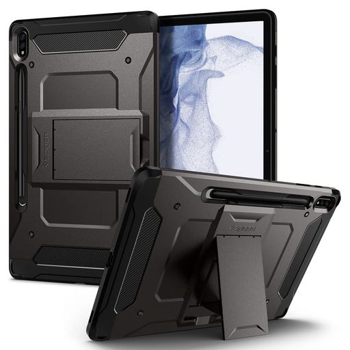 Spigen Galaxy Tab S8 Plus ケース with Spen 収納 Galaxy Tab S7 Plus ケース タブレットケース S ペン収納 スタンド ホルダー付き 衝撃吸収 耐衝撃 タフアーマープロ ACS01608 (ガンメタル)