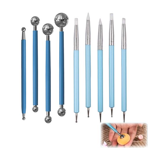 WIOOYIUU陶土ツールセット9点セット陶芸ツールキット陶土用丸棒シリコンペンドットツール陶芸工具粘土彫刻造型DIY手作りクラフト初心者向け