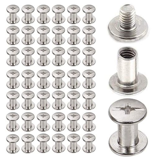 45本入ステンレススチールシカゴスクリューバインディングネジボタンレザークラフト組ねじ(5x6mm)
