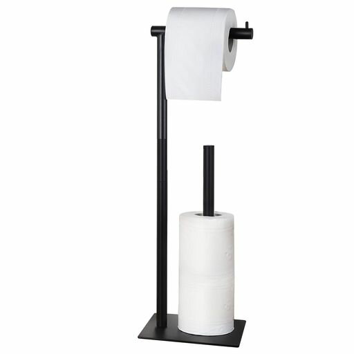 トイレットペーパーホルダー置き型木製棚付き自立式ティッシュペーパーホルダースタンドバスルーム用予備収納4本用ホルダー付き茶色収納スペース十分サニタリーラック立っている紙(…