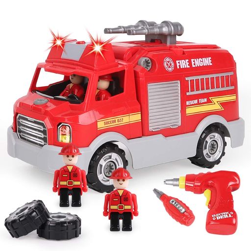 REMOKING 車おもちゃ 組み立ておもちゃ 消防車おもちゃ DIY 車セット おもちゃ 男の子 おもちゃ 女の子 サウンドポンプ消防車