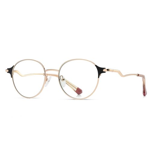 [Cyxus]シクサズブルーライトカットサングラスラウンドUVカット紫外線対策反射防止伊達メガネも両用眼鏡お洒落男女兼用(8132ブラック+ゴールド)