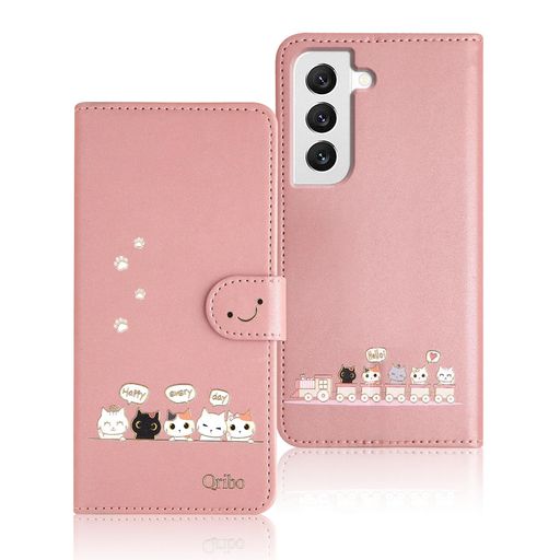 QriboGalaxyS22ケース手帳型ギャラクシーs22ケース手帳型SC-51CSCG13カバーシンプルなのに可愛いデザインエンボス加工猫柄うれしい気持ち6.1インチ対応ギャラクシーs225G用手帳カバー