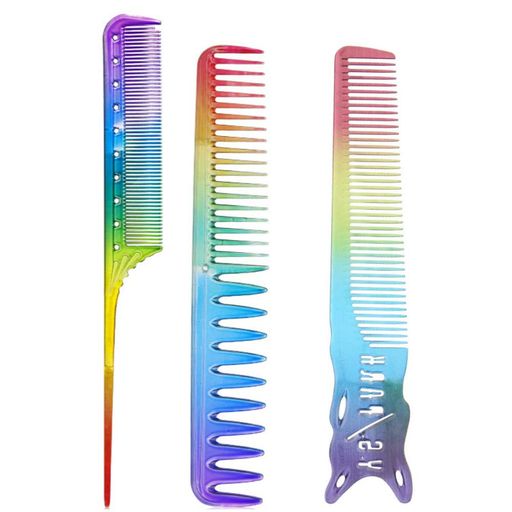3本入虹色プロ用カットコームカットコーム人気スタイリングコーム散髪コーム櫛静電気防止男女兼用散髪店/美容院用櫛