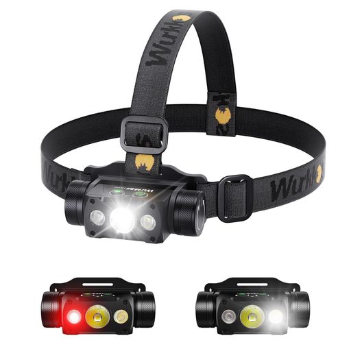 WurkkosHD50Ledヘッドライト充電式高輝度4000ルーメン293メートル白&赤フラッド&スポットライト角度調整可能IP67防水磁性テールカバー小型超軽量登山キャンプ散歩アウトドア災害作業夜釣り停…