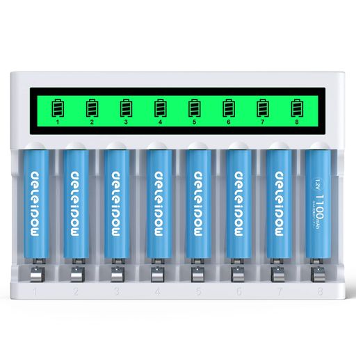 DELEIPOW 単四電池 充電器セット 8スロット充電器 8本大容量単4充電池1100MAH ニッケル水素電池 自然放電抑制 環境保護 约1200回循環使用可能 電池充電器パック