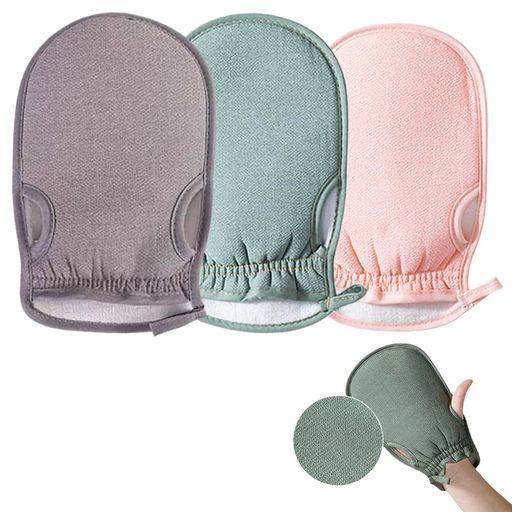 あかすり手袋お風呂手袋ボディウォッシュ手袋搓澡巾垢擦りミトンあかすりミトン垢擦り繰り返し使用可能お風呂入浴用品角質ケア男女兼用3個セット(グリーン+グレー+ピン...