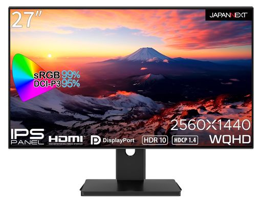JAPANNEXT 27インチ モニター WQHD 2560X1440解像度 IPS ディスプレイ (HDMI/DISPLAYPORT/スピーカー内蔵/VESA対応/ブルーライトカット) JN-27I4FLQR