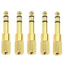 Liroyal3.5mm-6.35mm変換プラグステレオミニプラグ【5個セット】変換ステレオ標準プラグ金メッキ3.5mm右向き二重線矢印6.35mmアンプヘッドホン変換