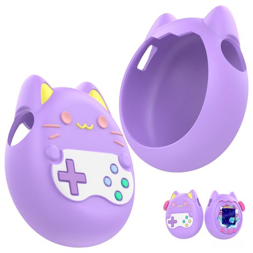 ForTamagotchiParadiseケース柔らかいシリコン製子供向き衝撃吸収紛失防止防水防塵(パープル)