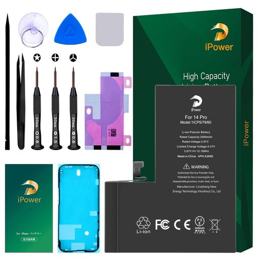 iPowerforiPhone14Proバッテリー互換大容量3400mAh6.2%増量3.87V日本語説明書A2866電池PSE証明書適用A2650/A2889/A2890/A2891/A2892機種Li-ionPolymer