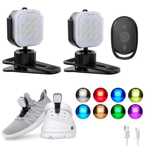 MAZEROランニングライトUSB充電式小型ウォーキングクリップライト8色切替リモコン操作可能LEDライト角..