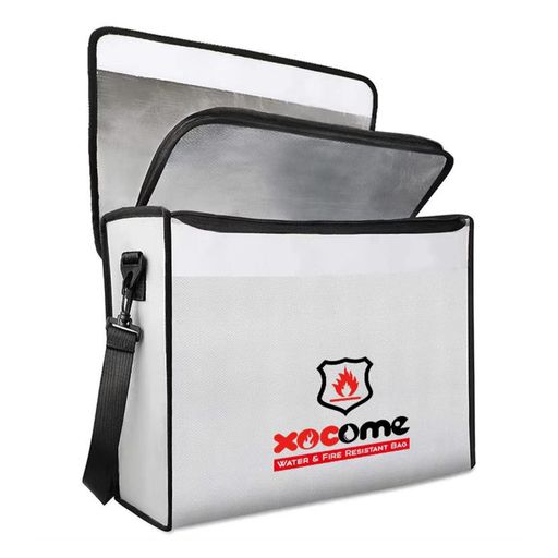 耐火バッグ書類保管ケース防火防爆防水防災耐熱2093°C現金収納金庫耐火バッグ手提げ家庭用A4サイズ対応大容量ジッパーとベルクロ付き耐火袋(グレー)